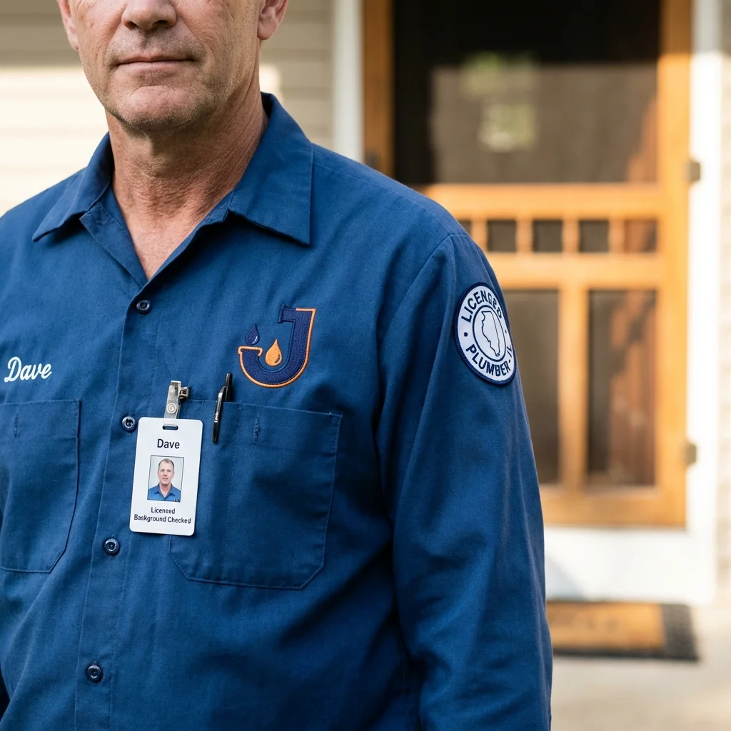 Licensed plumber showing ID badge in Richmond, IN