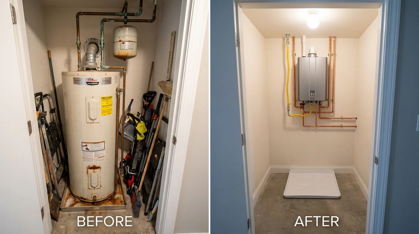Tank water heater versus wall-mounted tankless unit comparison for Richmond, IN homeowners