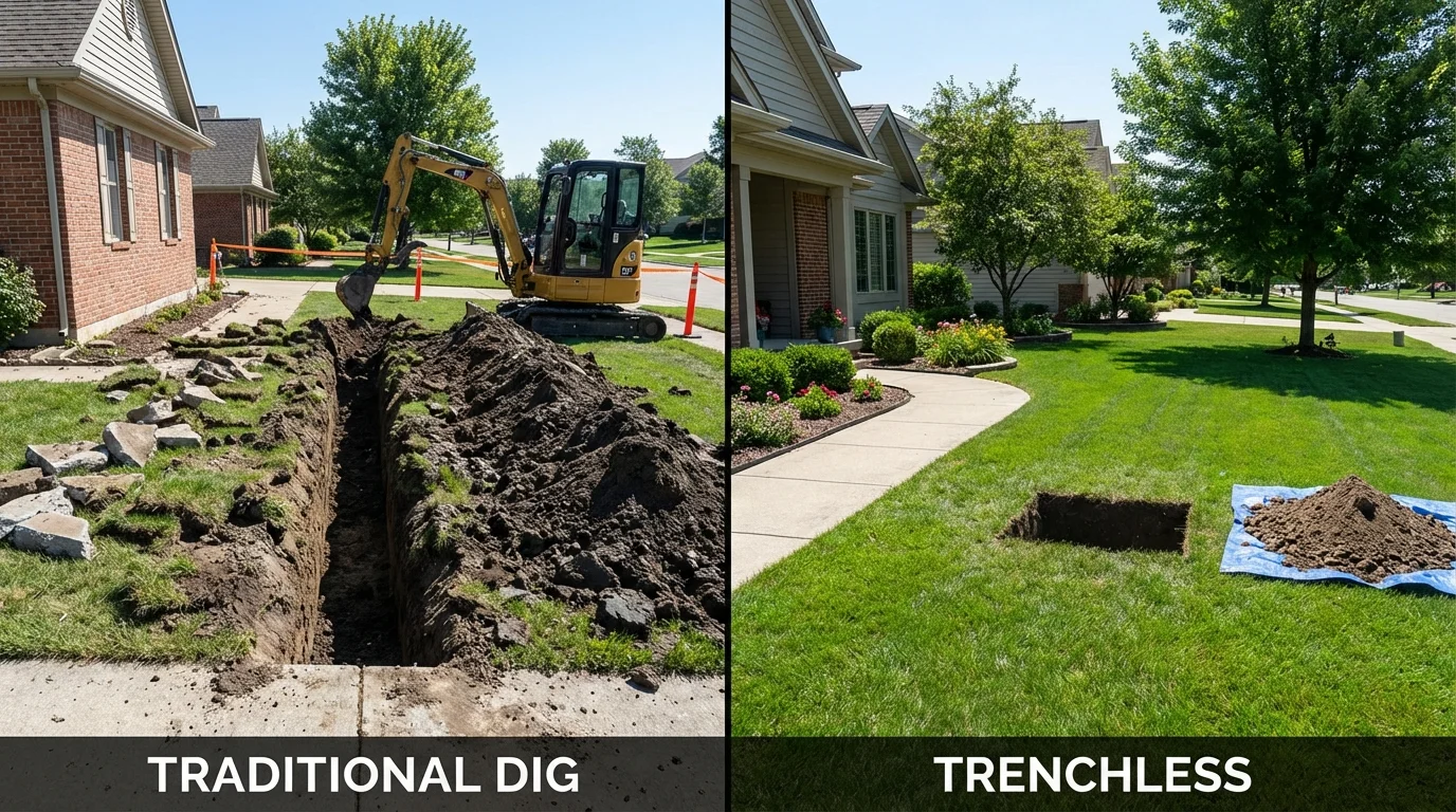 Trenchless sewer repair with minimal yard damage versus traditional excavation in Richmond, IN